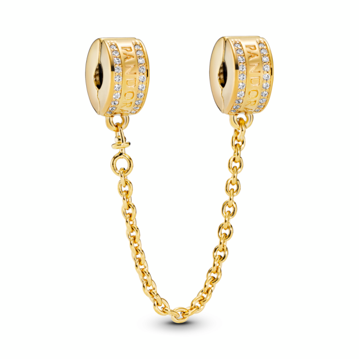 Σύμβολο Κλιπ Pandora με Αλυσίδα Ασφαλείας και Λογότυπο Pandora Επιχρύσωση 14Κ SKU-85077