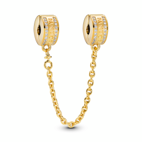 Σύμβολο Κλιπ Pandora με Αλυσίδα Ασφαλείας και Λογότυπο Pandora Επιχρύσωση 14Κ SKU-85077