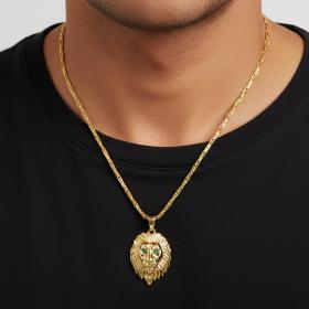 Ανδρικό Κολιέ Λιοντάρι με Σμαράγδια Χρυσός K14 SKU-85022