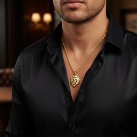 Ανδρικό Κολιέ Λιοντάρι με Σμαράγδια Χρυσός K14 SKU-85022