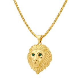 Ανδρικό Κολιέ Λιοντάρι με Σμαράγδια Χρυσός K14 SKU-85022