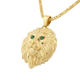 Ανδρικό Κολιέ Λιοντάρι με Σμαράγδια Χρυσός K14 SKU-85022
