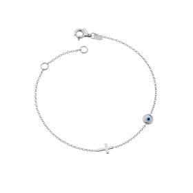 Βραχιόλι με Σταυρό & Ματάκι Λευκόχρυσος Κ9 SKU-85299