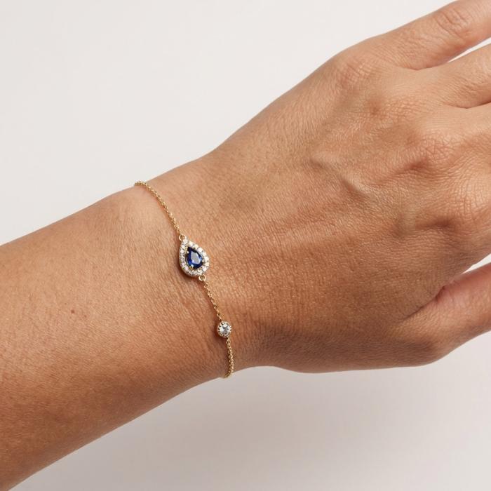 Βραχιόλι Ροζέτα Χρυσός K9 με Λευκά & Μπλε Ζιργκόν SKU-85290
