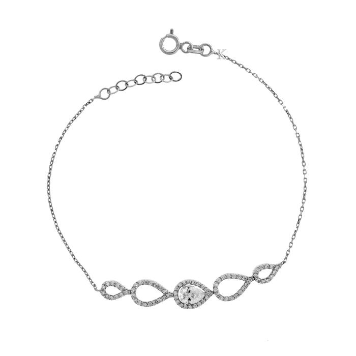 Βραχιόλι Ροζέτα σε Σχήμα Δάκρυ Λευκόχρυσος Κ14 με Ζιργκόν SKU-85354