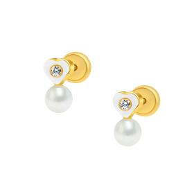 Σκουλαρίκια Καρδιά με Λευκό Ζιργκόν και Μαργαριτάρι Χρυσός K9 SKU-85606