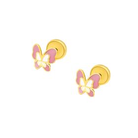 Σκουλαρίκια Πεταλούδα με Λευκό & Ροζ Σμάλτο Χρυσός K9 SKU-85609