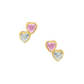 Σκουλαρίκια Καρδιά Χρυσός K9 με Λευκά & Ροζ Ζιργκόν SKU-85611