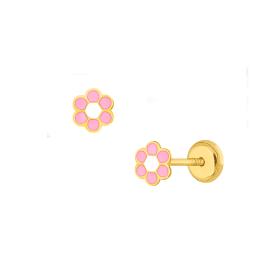 Σκουλαρίκια Λουλούδι με Ροζ Σμάλτο Χρυσός K9 SKU-85624