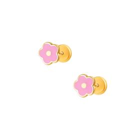 Σκουλαρίκια Λουλούδι με Ροζ Σμάλτο Χρυσός K9 SKU-85628