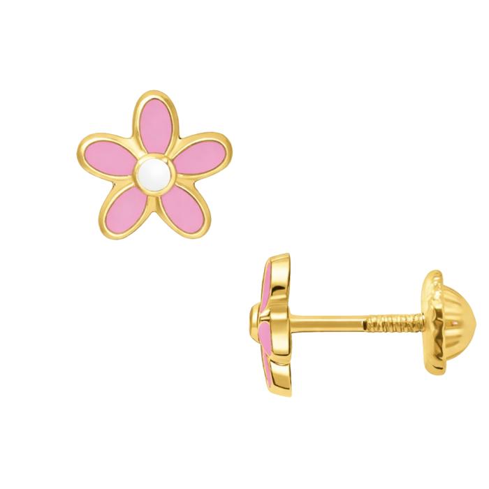 Παιδικά Σκουλαρίκια Λουλούδι Χρυσός Κ9 με Σμάλτο