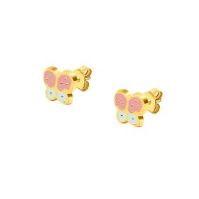 Σκουλαρίκια Πεταλούδα με Ροζ & Λευκό Σμάλτο Χρυσός K9 SKU-85648