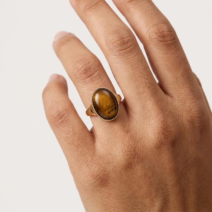 Δαχτυλίδι με Tiger's Eye σε Κίτρινο Χρυσό K14 SKU-85564