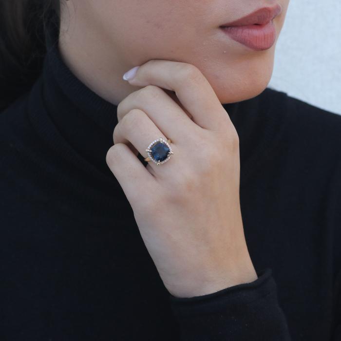 Δαχτυλίδι Γυναικείο Χρυσός K14 με Ζιργκόν & London Blue Topaz SKU-85013