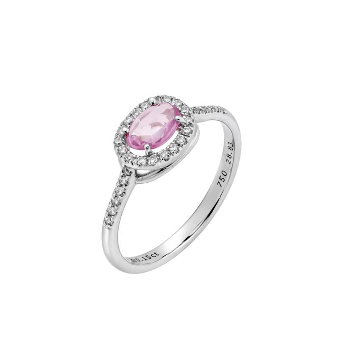 Λευκόχρυσο Δαχτυλίδι K18 με Διαμάντια & Pink Sapphire SKU-85270