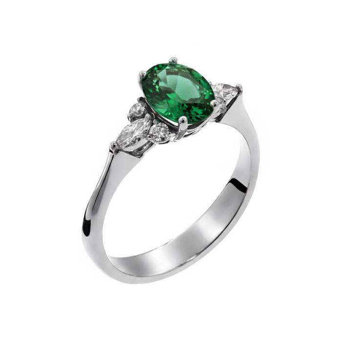 Δαχτυλίδι Λευκόχρυσος K18 με Διαμάντια & Σμαράγδι SKU-85315