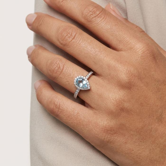 Δαχτυλίδι με Διαμάντια & Sky Blue Topaz Λευκόχρυσος K18 SKU-85581