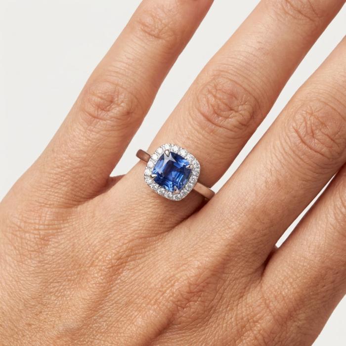 Δαχτυλίδι Ροζέτα με Ζαφείρι & Διαμάντια Λευκόχρυσος Κ18 SKU-85590