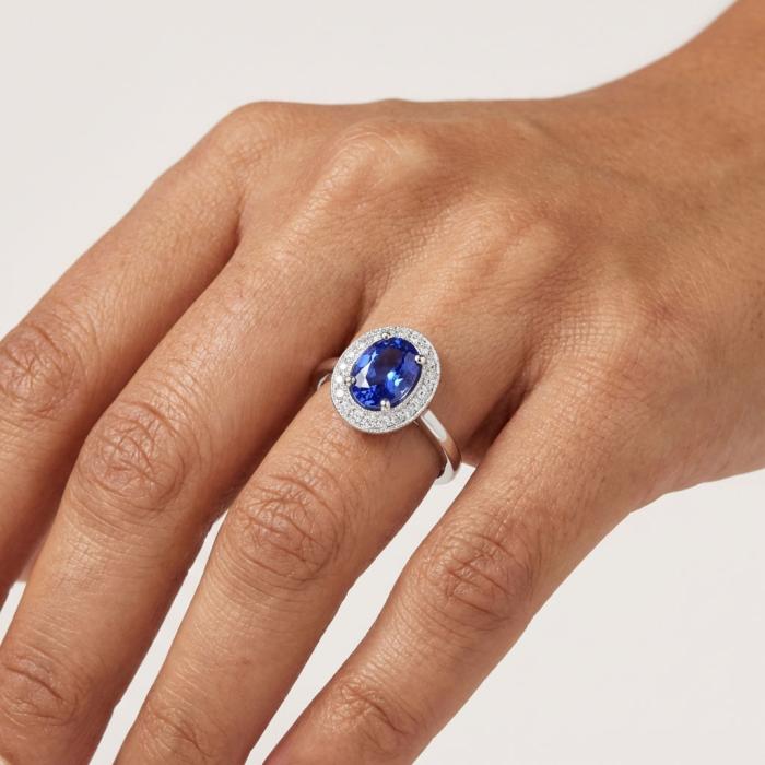 Δαχτυλίδι Ροζέτα με Διαμάντια & Τανζανίτη Λευκόχρυσος K18 SKU-85591