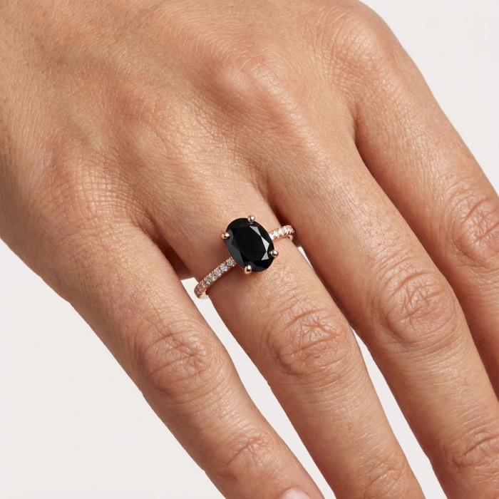 Δαχτυλίδι με Μαύρο Διαμάντι & Διαμάντια σε Ροζ Χρυσό Κ18 SKU-85592