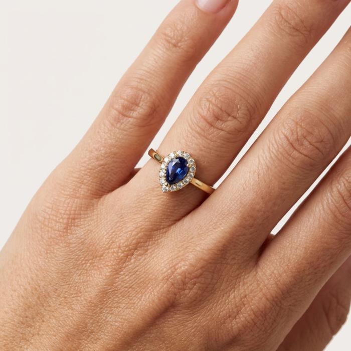 Δαχτυλίδι Ροζέτα με Ζαφείρι & Διαμάντια Χρυσός Κ18 SKU-85645
