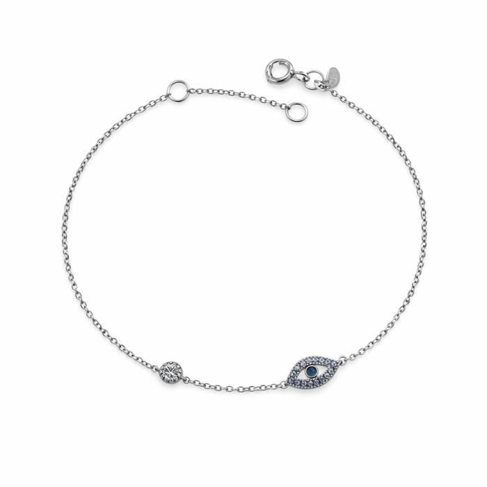 Βραχιόλι Ματάκι Λευκόχρυσος K9 με Μπλε & Λευκά Ζιργκόν SKU-85297