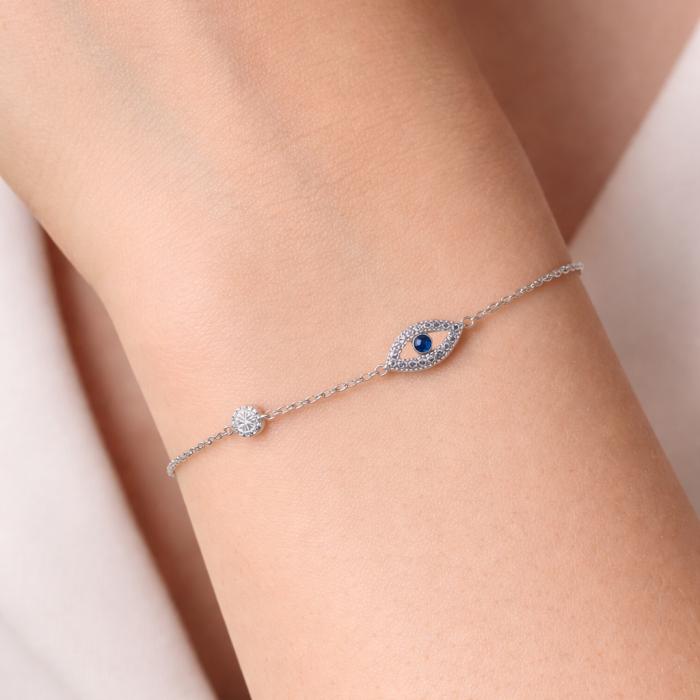 Βραχιόλι Ματάκι Λευκόχρυσος K9 με Μπλε & Λευκά Ζιργκόν SKU-85297