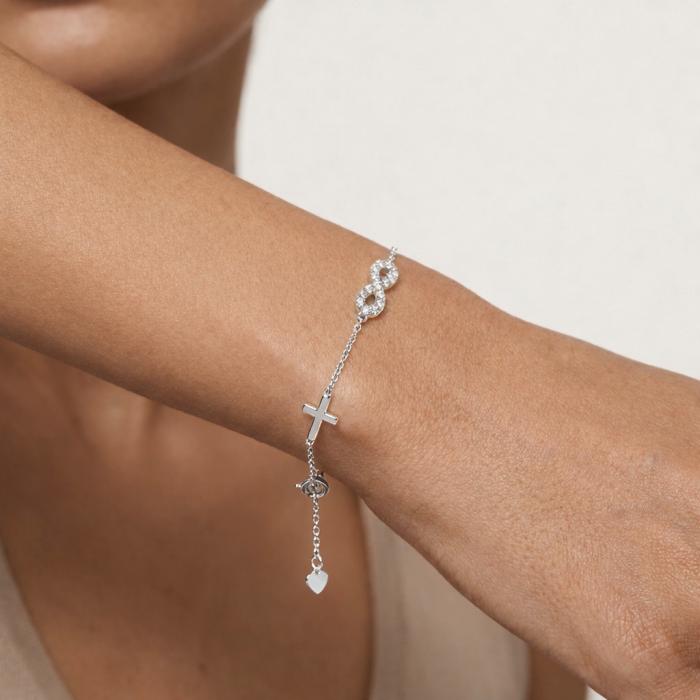 Βραχιόλι με Άπειρο και Σταυρό Λευκόχρυσος K9 με Λευκά Ζιργκόν SKU-85302
