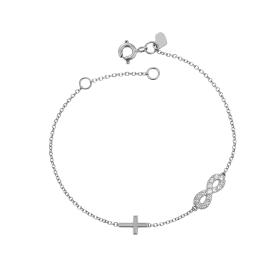 Βραχιόλι με Άπειρο και Σταυρό Λευκόχρυσος K9 με Λευκά Ζιργκόν SKU-85302