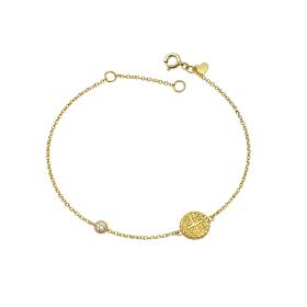 Βραχιόλι Κωνσταντινάτο Διπλής Όψεως Χρυσός Κ9 με Λευκά Ζιργκόν SKU-85293