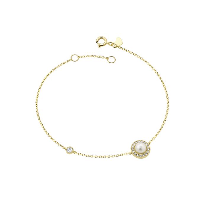 Βραχιόλι Ροζέτα με Μαργαριτάρι & Λευκά Ζιργκόν Χρυσός K9 SKU-85296