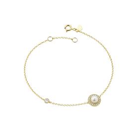 Βραχιόλι Ροζέτα με Μαργαριτάρι & Λευκά Ζιργκόν Χρυσός K9 SKU-85296