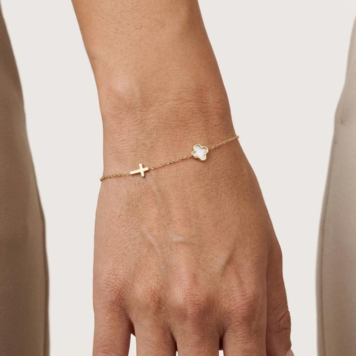 Βραχιόλι Χρυσός K9 με Λευκό Σμάλτο SKU-85298