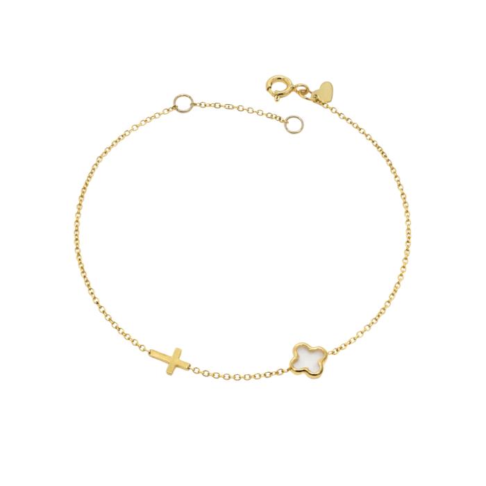 Βραχιόλι Χρυσός K9 με Λευκό Σμάλτο SKU-85298