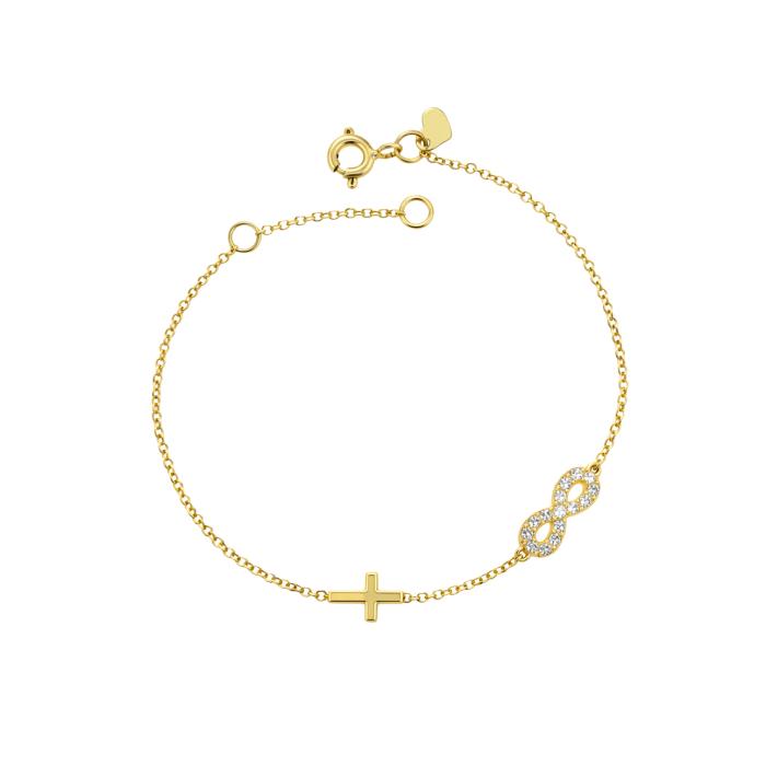 Βραχιόλι Άπειρο & Σταυρός Χρυσός K9 με Λευκά Ζιργκόν SKU-85300