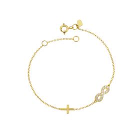 Βραχιόλι Άπειρο & Σταυρός Χρυσός K9 με Λευκά Ζιργκόν SKU-85300