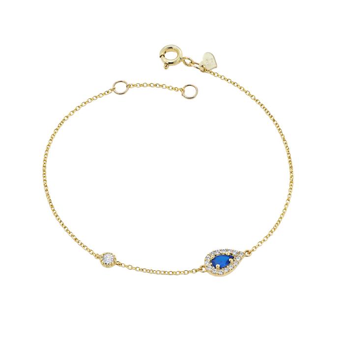 Βραχιόλι Ροζέτα Χρυσός K9 με Λευκά & Μπλε Ζιργκόν SKU-85290