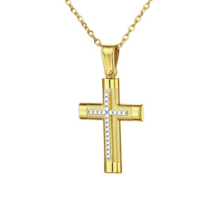 Σταυρός από Ασήμι 925°  Επίχρυσο με Λευκά Ζιργκόν SKU-85712