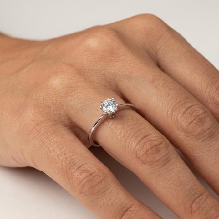 Μονόπετρο Δαχτυλίδι Λευκόχρυσος K9 με Λευκό Ζιργκόν SKU-85386