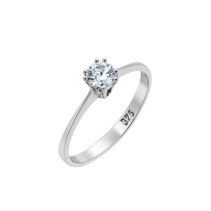 Μονόπετρο Δαχτυλίδι Λευκόχρυσος K9 με Λευκό Ζιργκόν SKU-85386