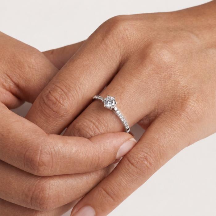 Μονόπετρο Δαχτυλίδι Λευκόχρυσος K9 με Λευκά Ζιργκόν