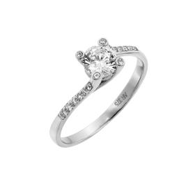 Μονόπετρο Δαχτυλίδι με Λευκά Ζιργκόν σε Λευκόχρυσο K9 SKU-85414