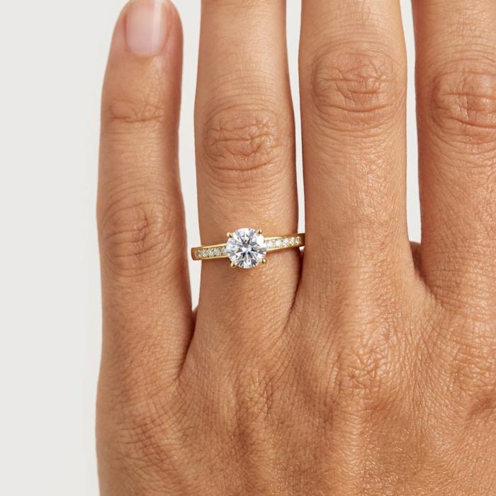 Μονόπετρο Δαχτυλίδι με Λευκά Ζιργκόν σε Κίτρινο Χρυσό K9