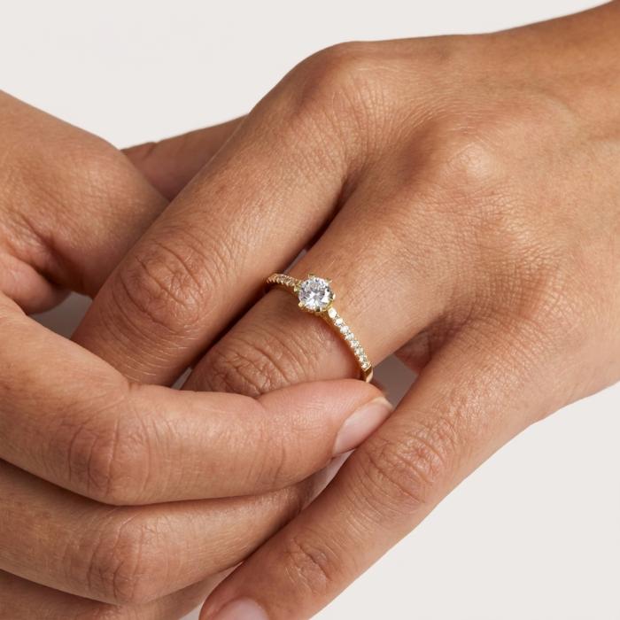 Μονόπετρο Δαχτυλίδι Χρυσός K9 με Λευκά Ζιργκόν