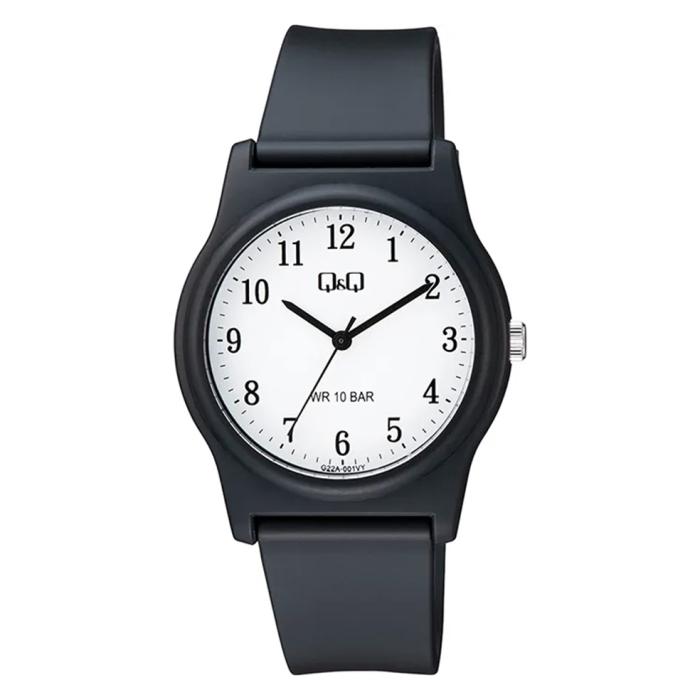 Ρολόι Q&Q με Λευκό Καντράν & Μαύρο Λουράκι SKU-85574