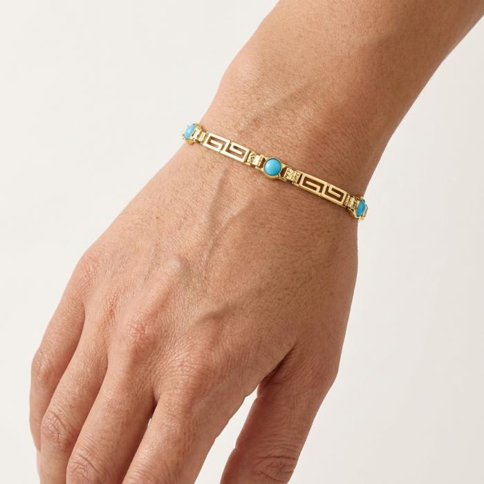 Γυναικείο Βραχιόλι Μαίανδρος με Τιρκουάζ Χρυσός K9 SKU-85851