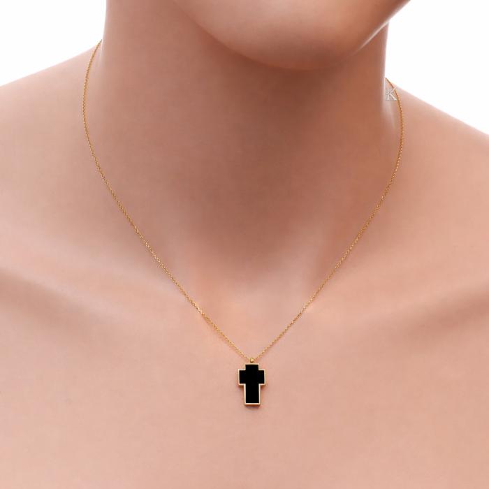 Κολιέ Σταυρός με Μαύρο Σμάλτο Χρυσός K9 SKU-85822