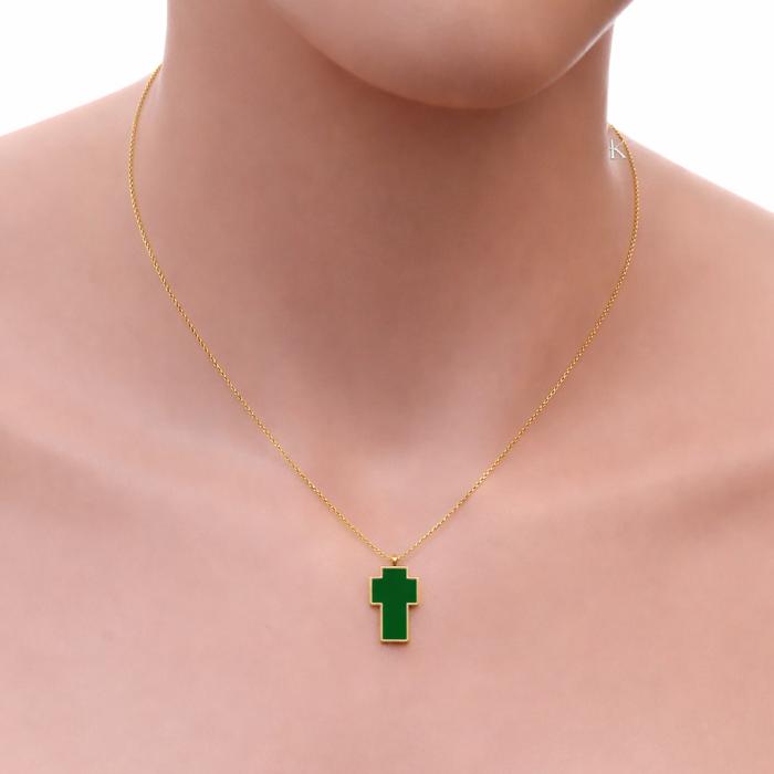 Κολιέ Σταυρός με Πράσινο Σμάλτο Χρυσός K9 SKU-85823