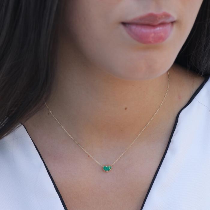 Κολιέ Καρδιά Πράσινο Σμάλτο Χρυσός Κ9 με Λευκό Ζιργκόν SKU-85825