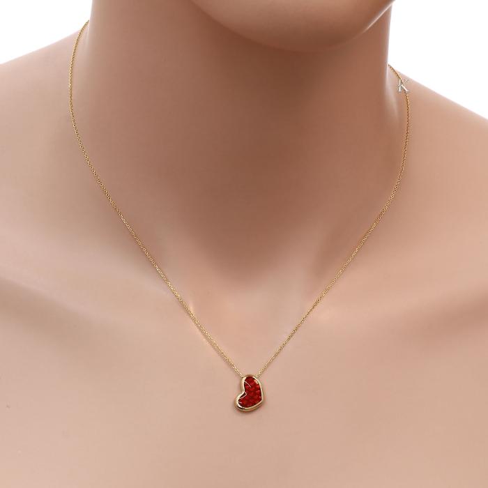 Κολιέ Καρδιά με Κόκκινο Σμάλτο Χρυσός K9 SKU-85828